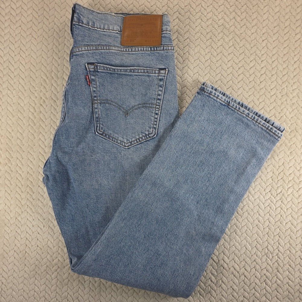 Levi Premium 514 Mens Straight Fit Light Wash Blue Denim Jeans W35 L30